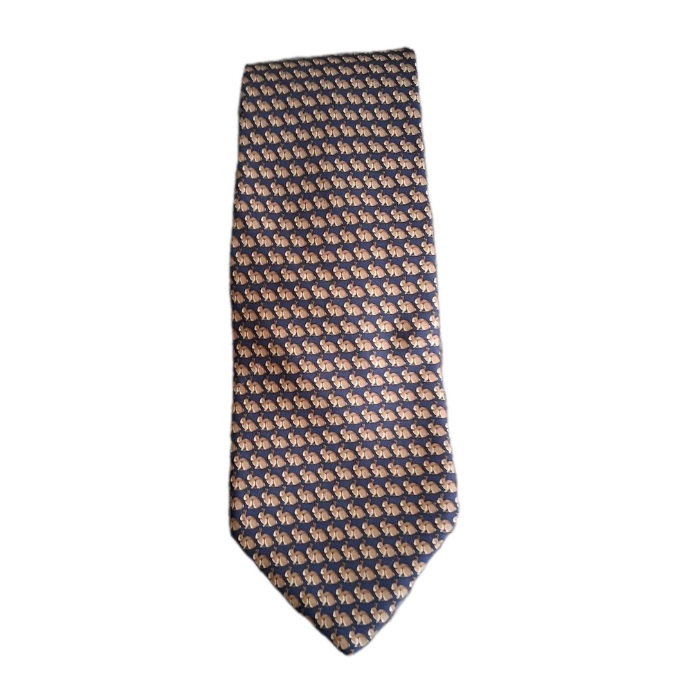 Brooks‎ Brothers Basics Men's Silk Necktie Made in USA Blue Gold Rabbits Bunnies